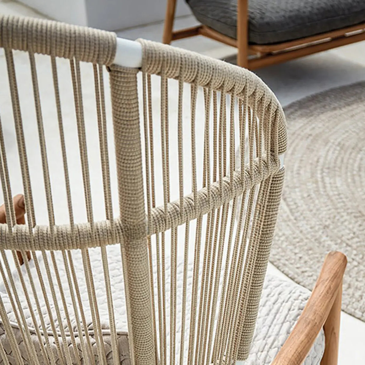 Outdoor Curved Wood Rope Beige Waterproof Patio Lounge Set Image - 8