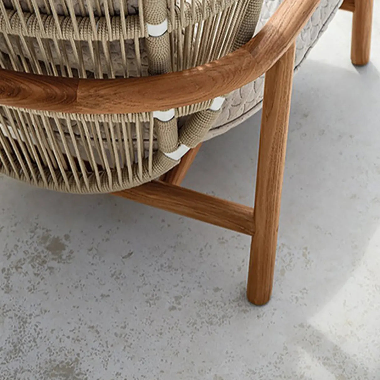 Outdoor Curved Wood Rope Beige Waterproof Patio Lounge Set Image - 9