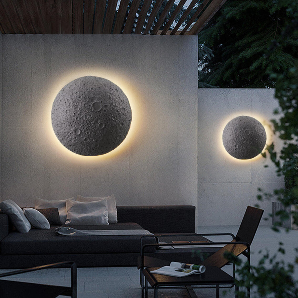Outdoor Grey Waterproof LED Metal Moon Wall Lamp Image - 3