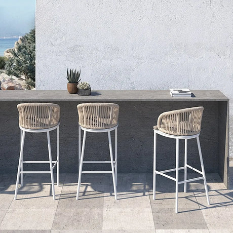 Outdoor Rattan Faux Leather Bucket Bar Stool with Arms Image - 1