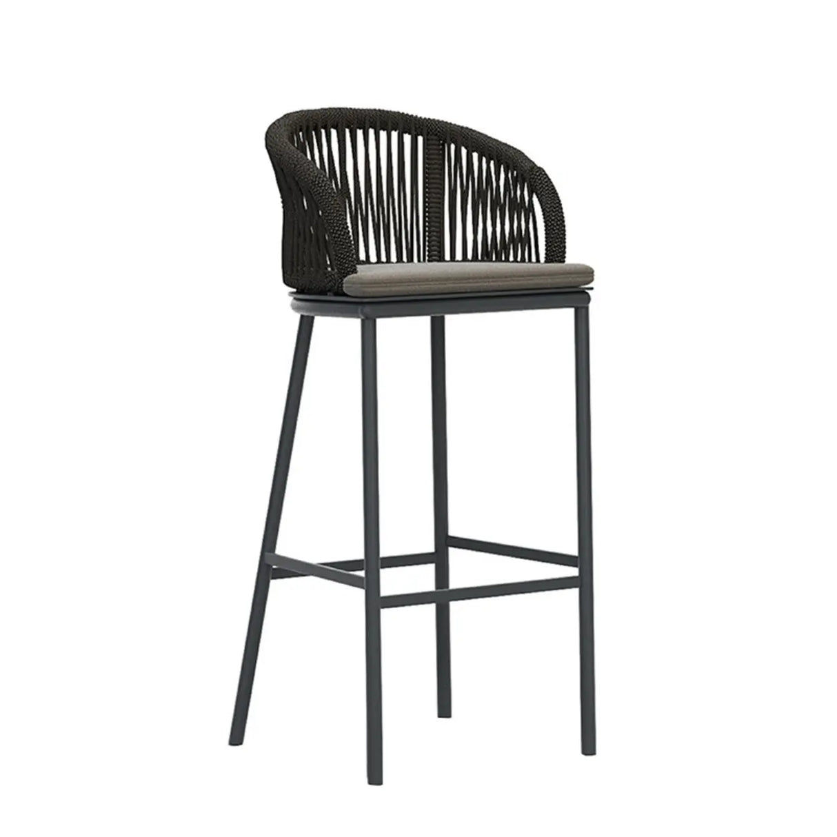 Outdoor Rattan Faux Leather Bucket Bar Stool with Arms Image - 2