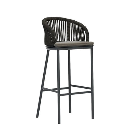 Outdoor Rattan Faux Leather Bucket Bar Stool with Arms Image - 2
