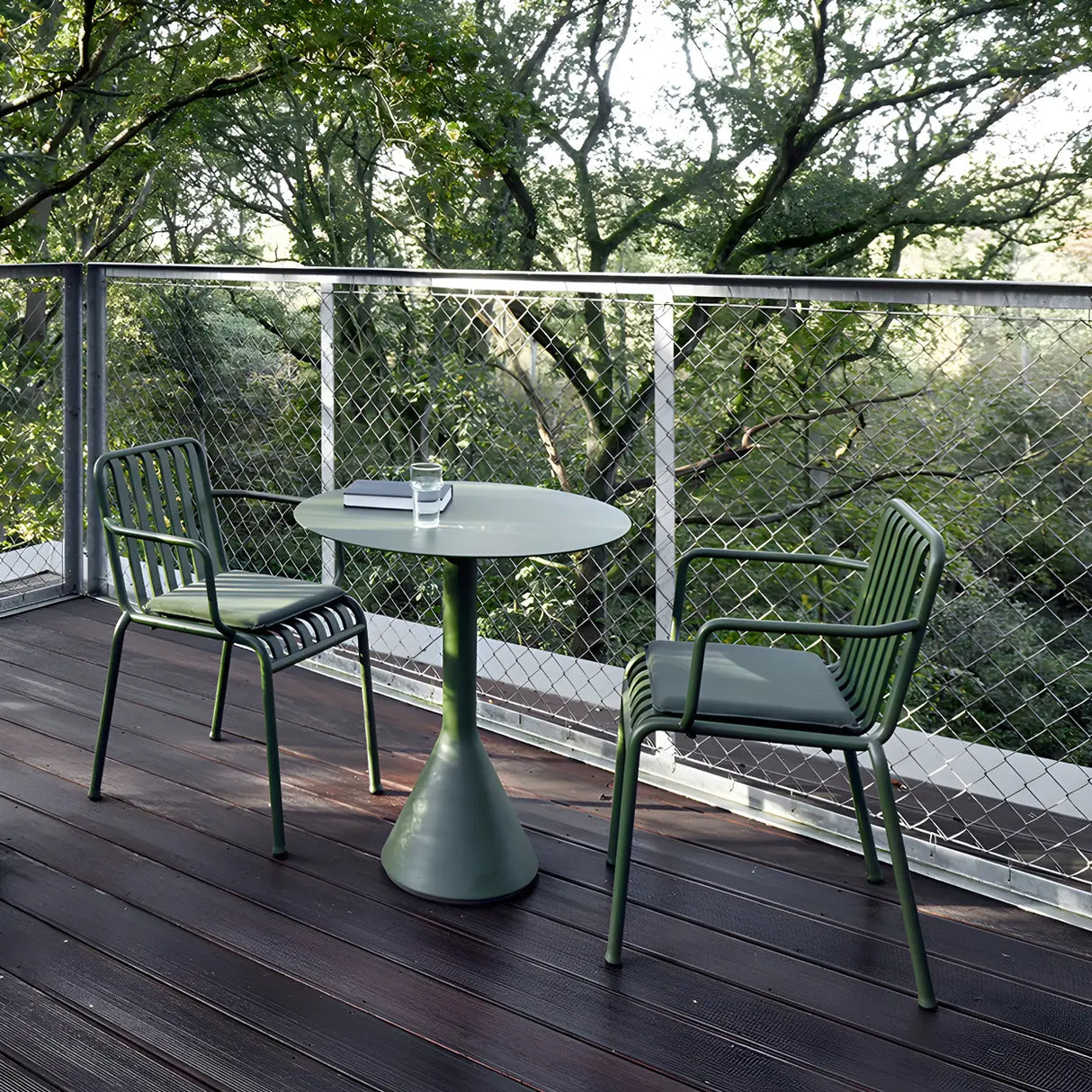 Outdoor Round Metal Green Water Resistant Bistro Table Image - 1