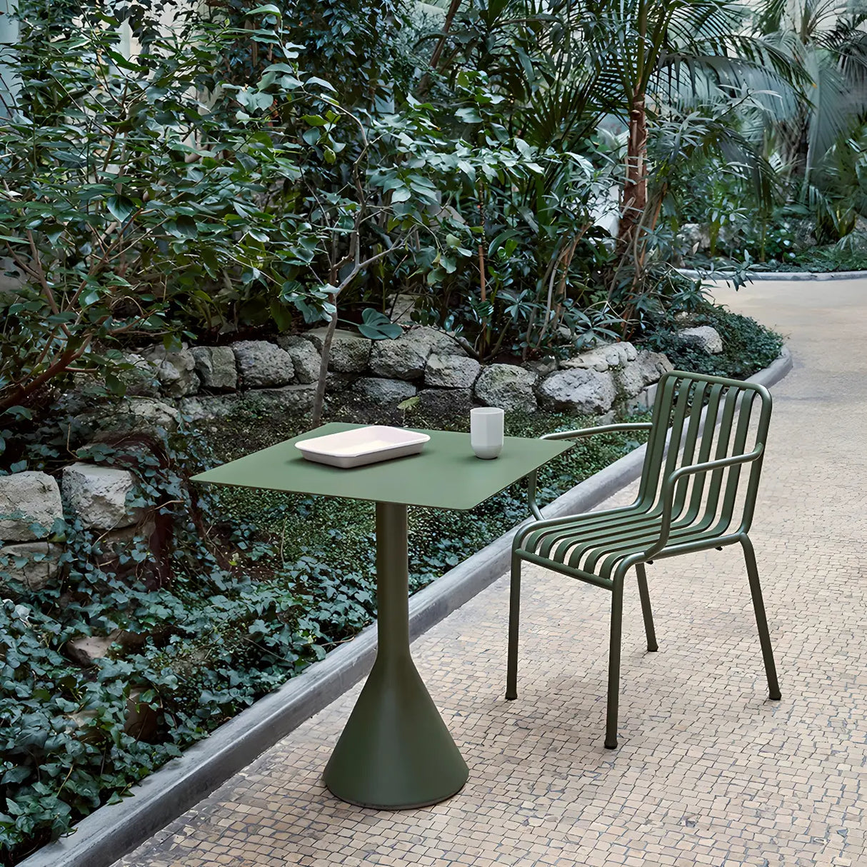 Outdoor Round Metal Green Water Resistant Bistro Table Image - 3