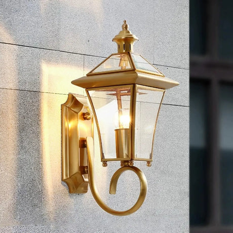 Outdoor Waterproof Gold Lantern Wall Sconce Image - 1