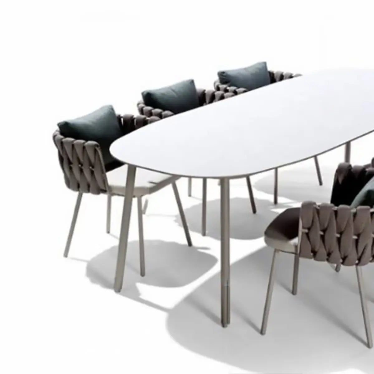 Outdoor White Waterproof Stone Oval Coffee Table Image - 10