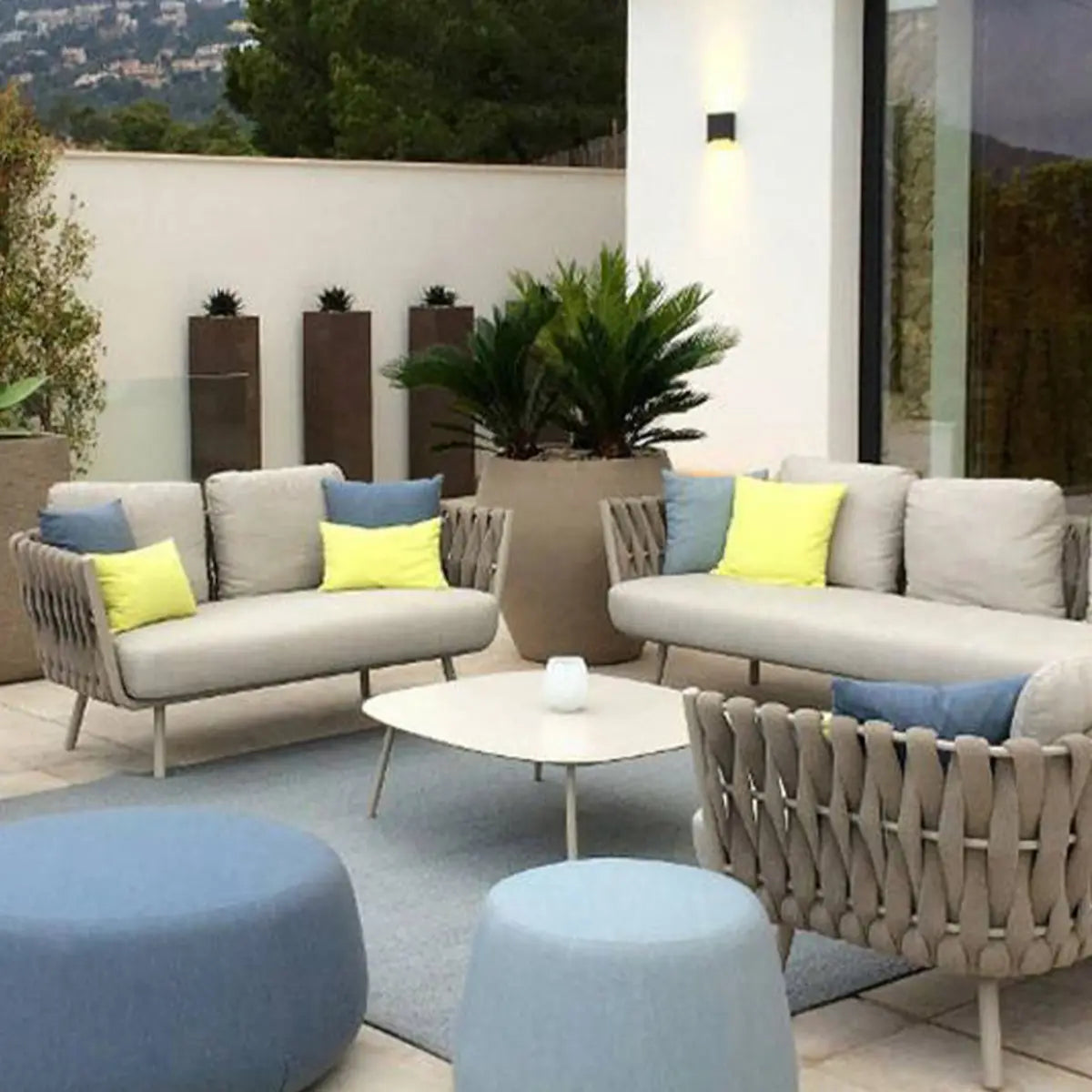 Outdoor White Waterproof Stone Oval Coffee Table Image - 4