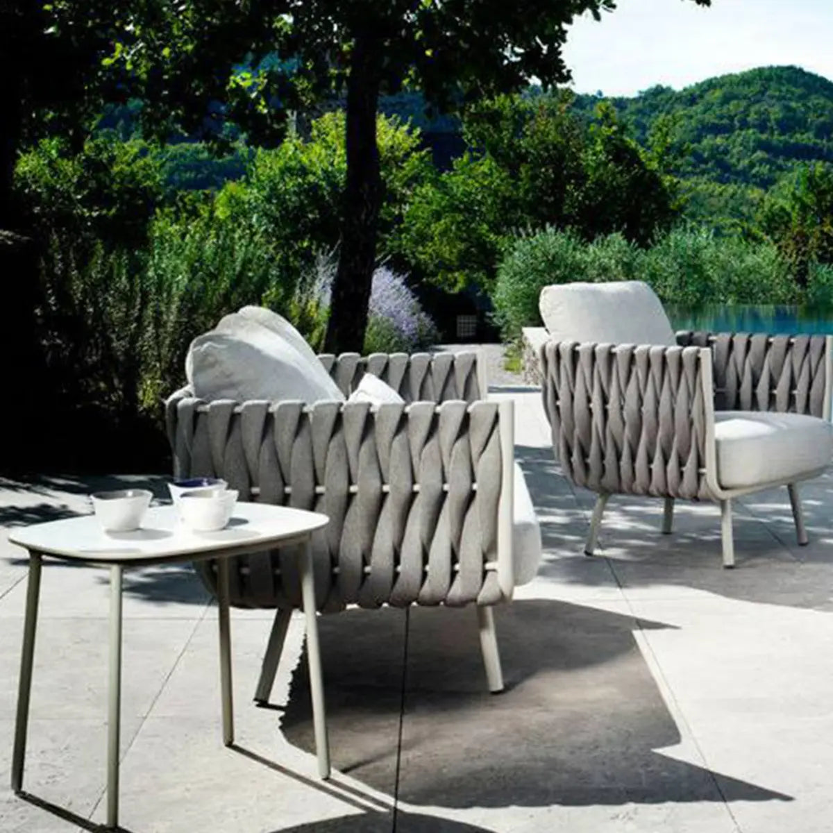 Outdoor White Waterproof Stone Oval Coffee Table Image - 6