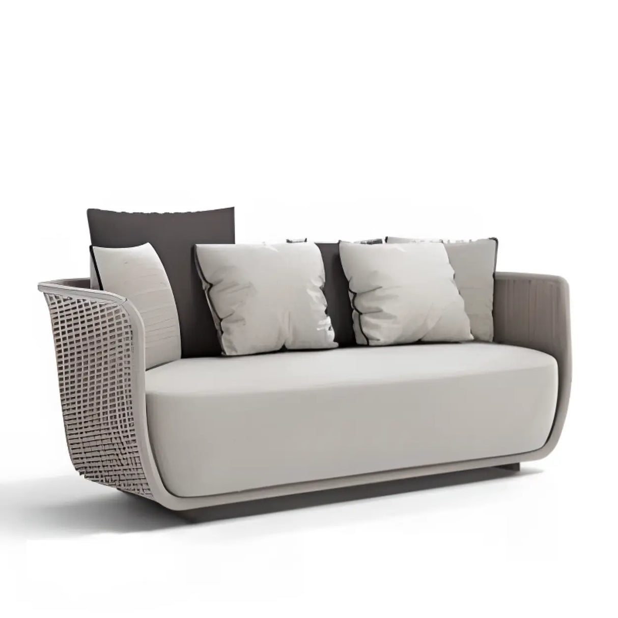 Outdoor Wicker Curved Beige Upholstered Patio Sofa Set Image - 3