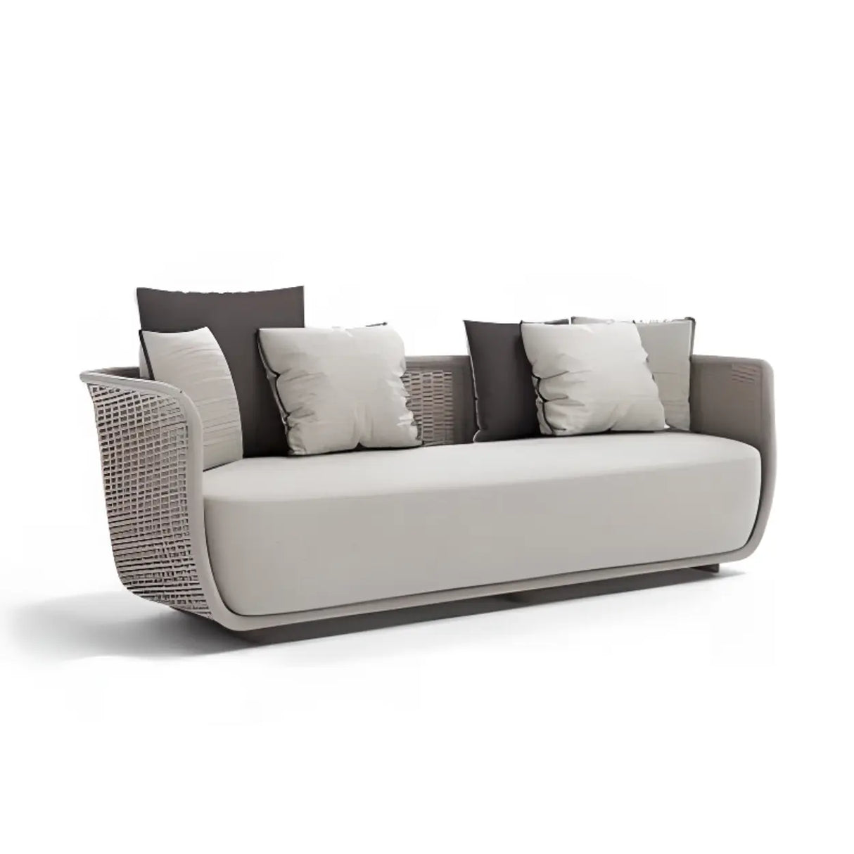 Outdoor Wicker Curved Beige Upholstered Patio Sofa Set Image - 5