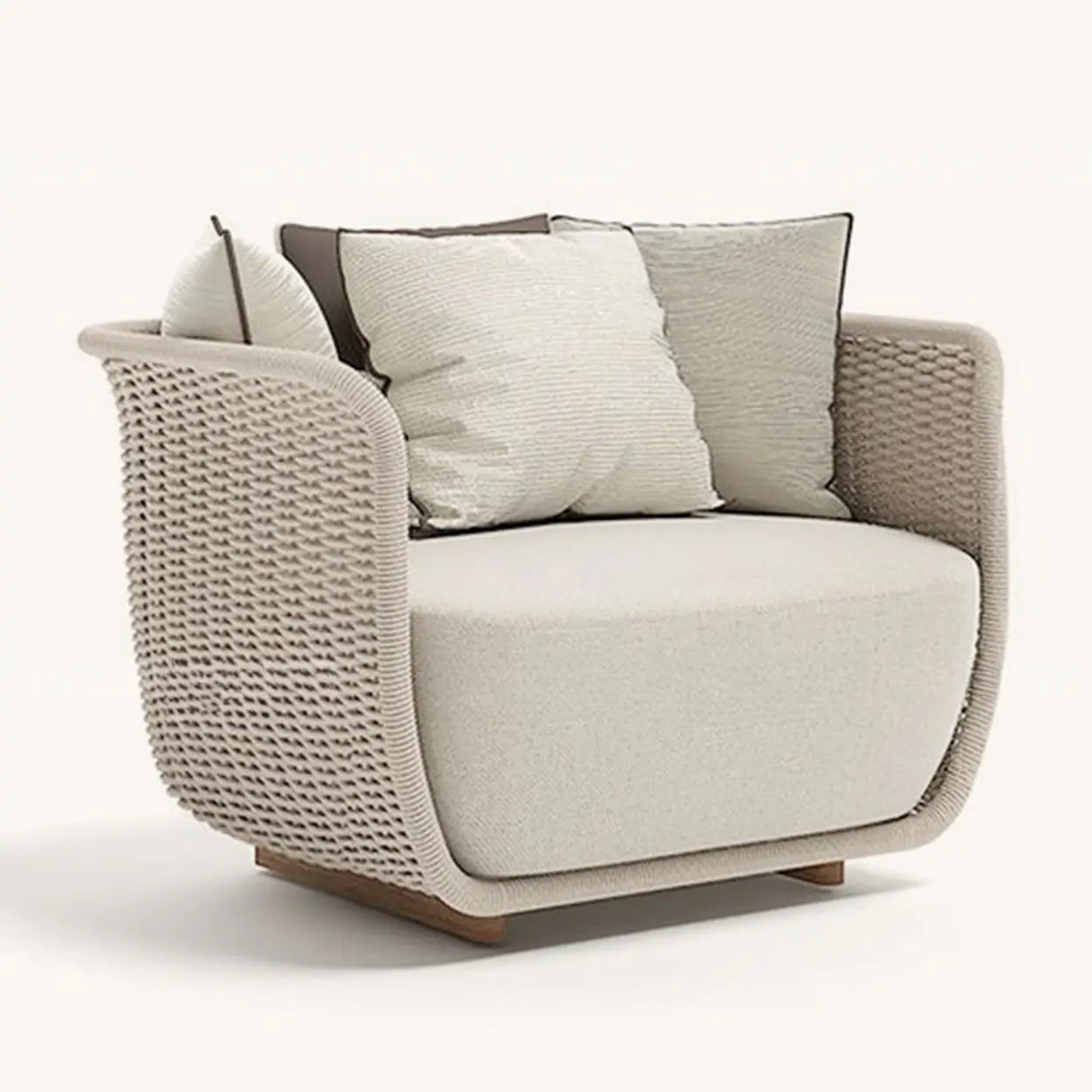 Outdoor Wicker Curved Beige Upholstered Patio Sofa Set Image - 7