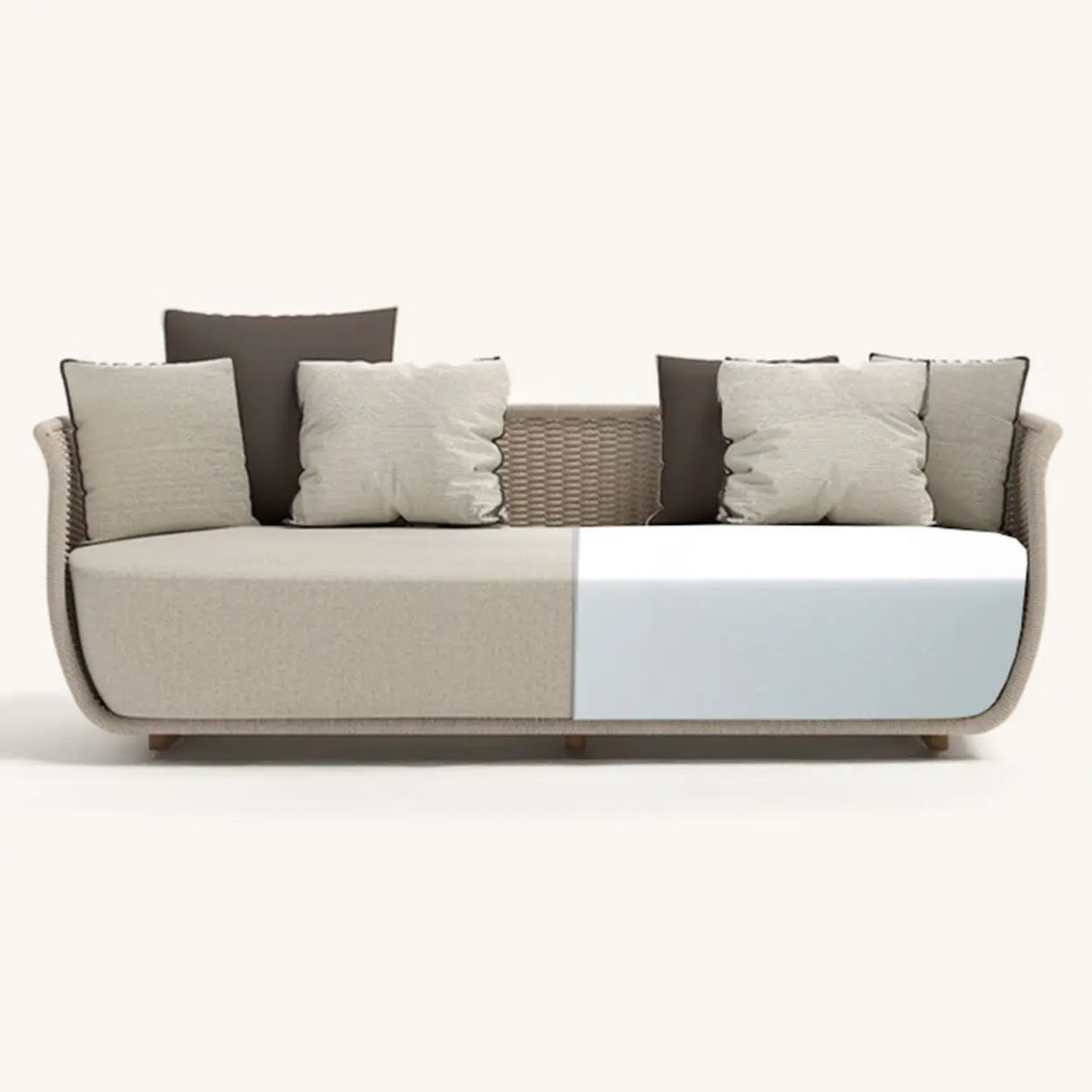 Outdoor Wicker Curved Beige Upholstered Patio Sofa Set Image - 8