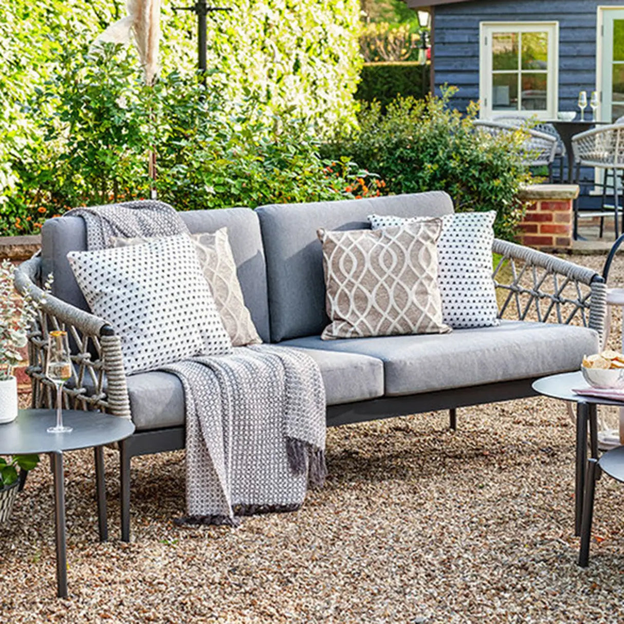 Outdoor Woven Gray Sofa Set with Cushions and Pillow Image - 2