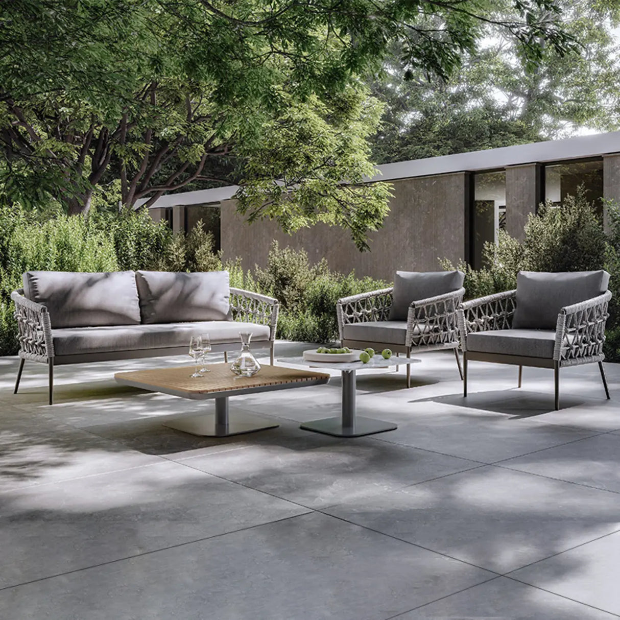Outdoor Woven Gray Sofa Set with Cushions and Pillow Image - 4