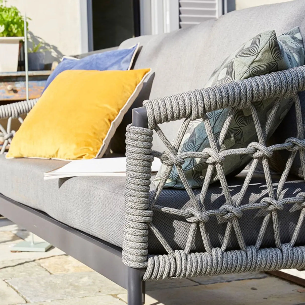 Outdoor Woven Gray Sofa Set with Cushions and Pillow Image - 7