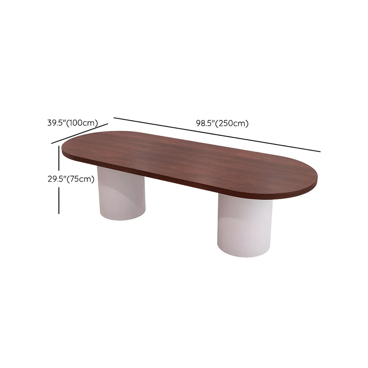 Oval Brown Wooden Top White Base Reception Desk Image - 15