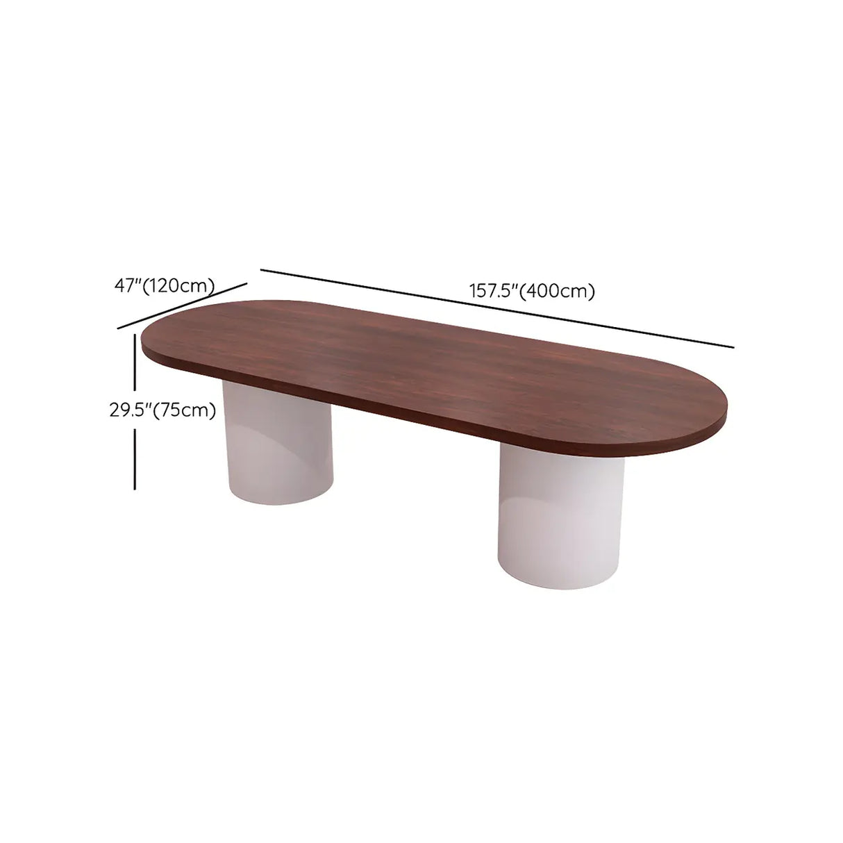 Oval Brown Wooden Top White Base Reception Desk Image - 18