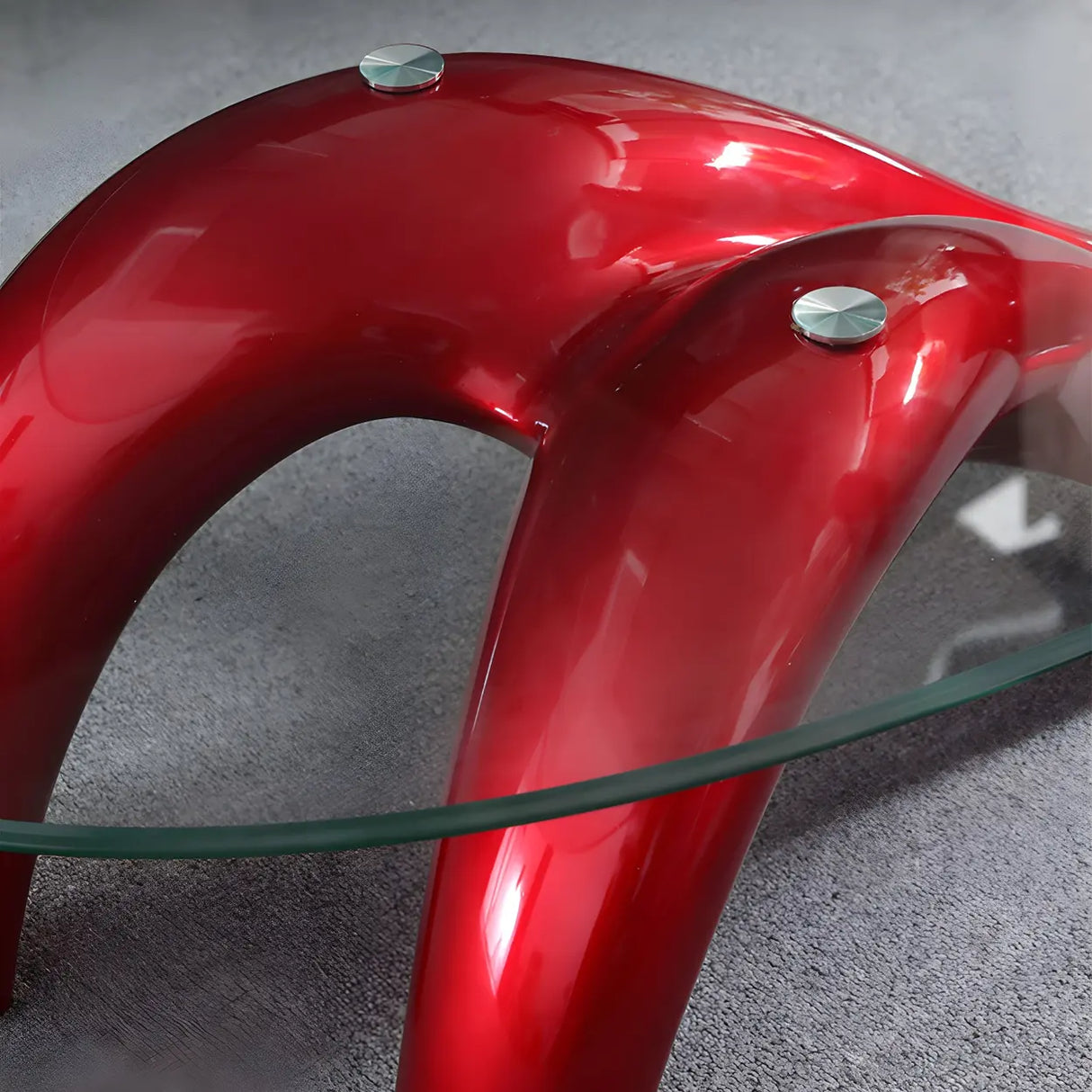 Oval Clear Glass Abstract Metal Base Coffee Table Image - 8