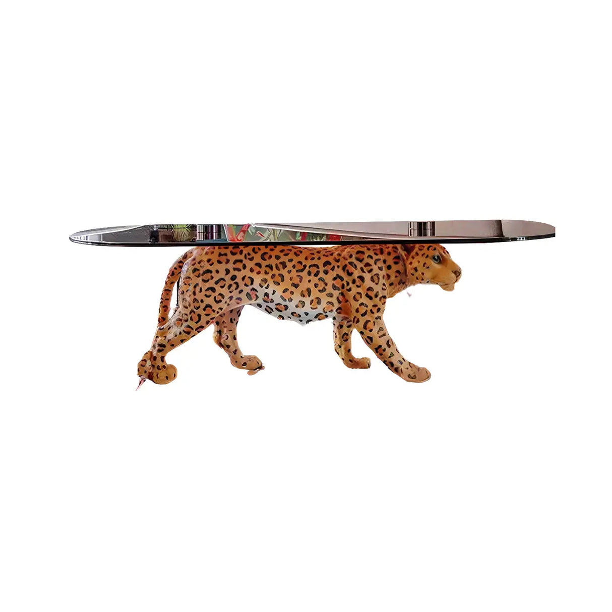Oval Clear Glass Top Panther Base Abstract Coffee Table Image - 11