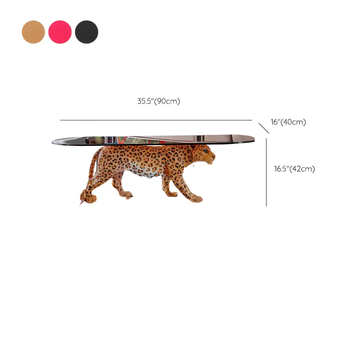 Oval Clear Glass Top Panther Base Abstract Coffee Table