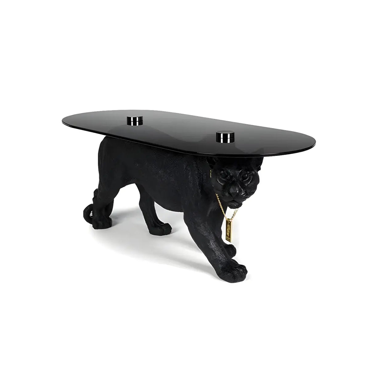 Oval Clear Glass Top Panther Base Abstract Coffee Table Image - 5