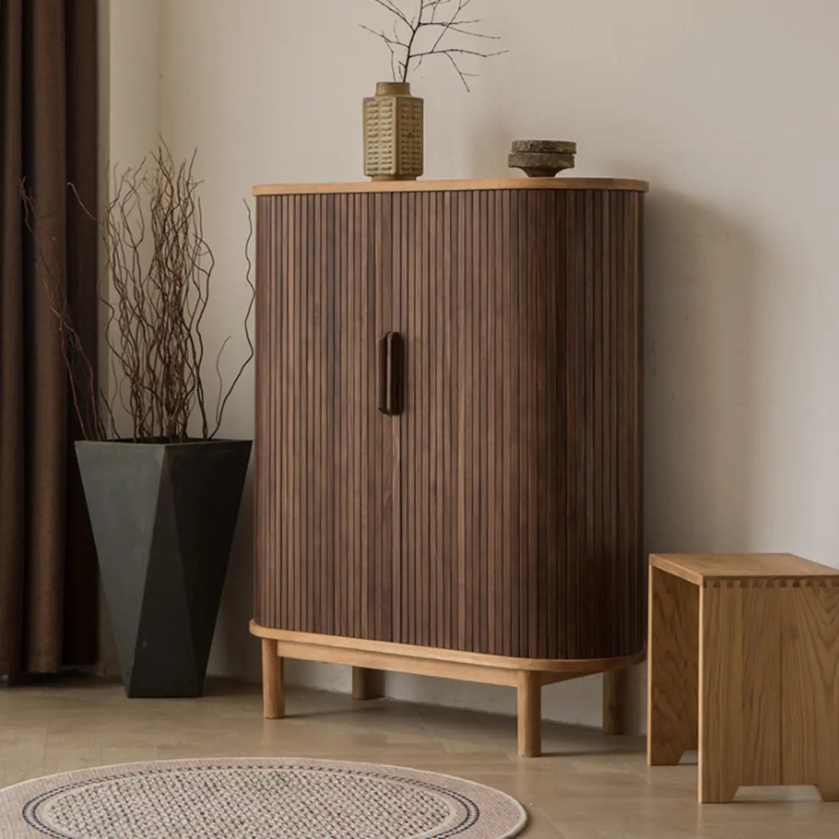 Oval Closed Back Wood Entryway Brown Large Shoe Cabinet Image - 1