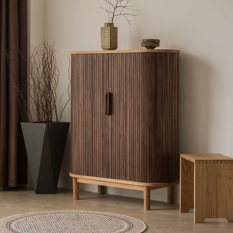 Oval Closed Back Wood Entryway Brown Large Shoe Cabinet Image - 1