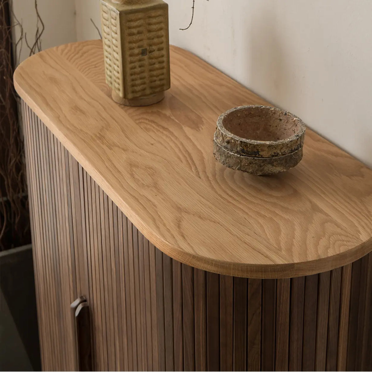 Oval Closed Back Wood Entryway Brown Large Shoe Cabinet Image - 4