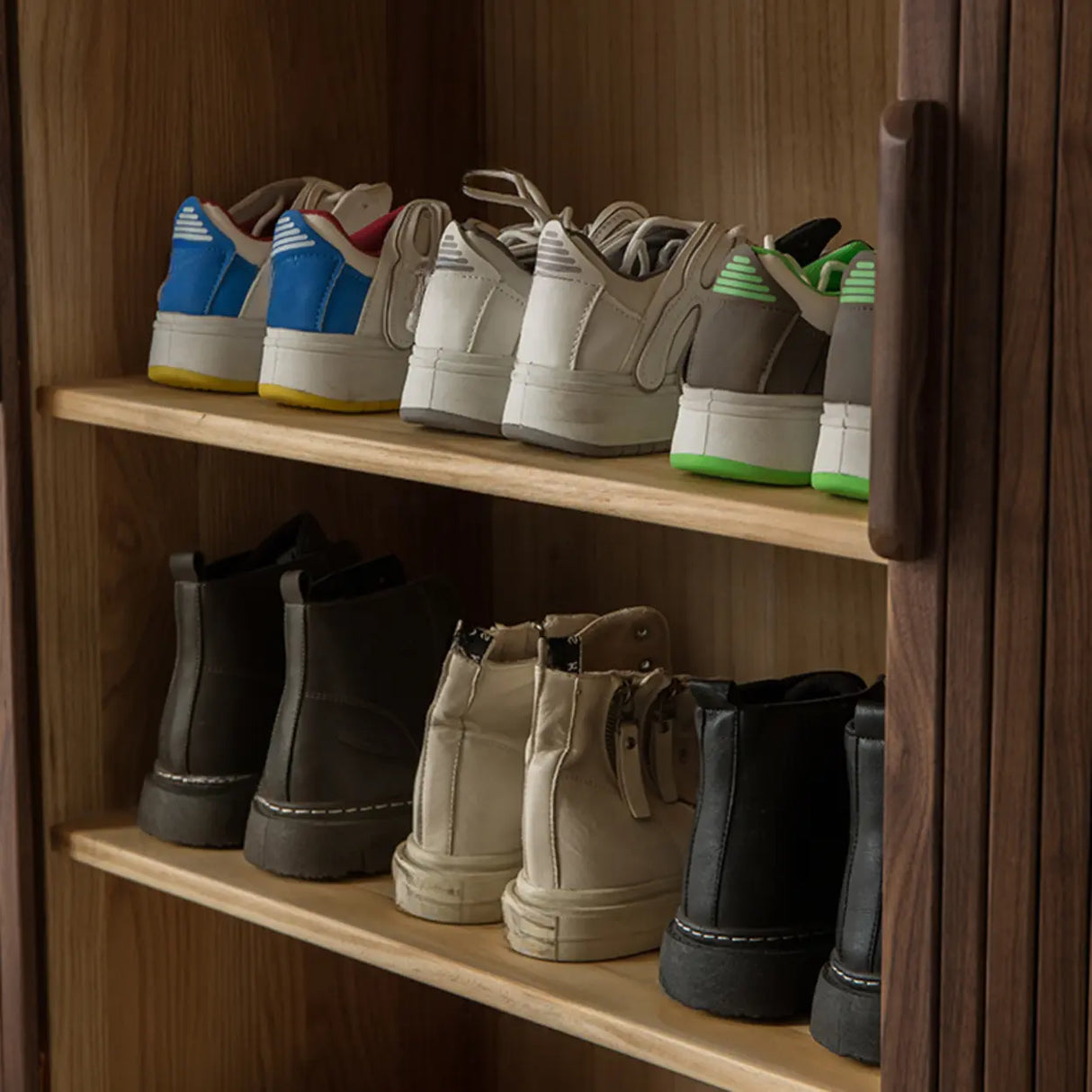 Oval Closed Back Wood Entryway Brown Large Shoe Cabinet Image - 8