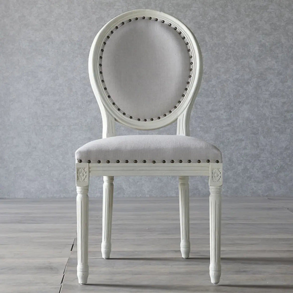 Oval King Louis Back Wood Dining Chairs Cream Gray Image - 1