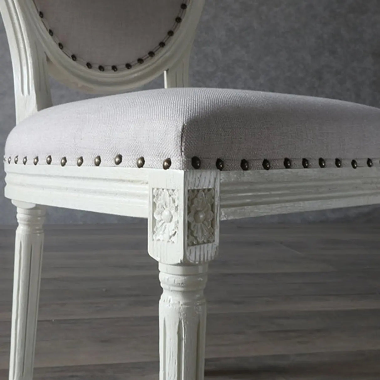 Oval King Louis Back Wood Dining Chairs Cream Gray Image - 10