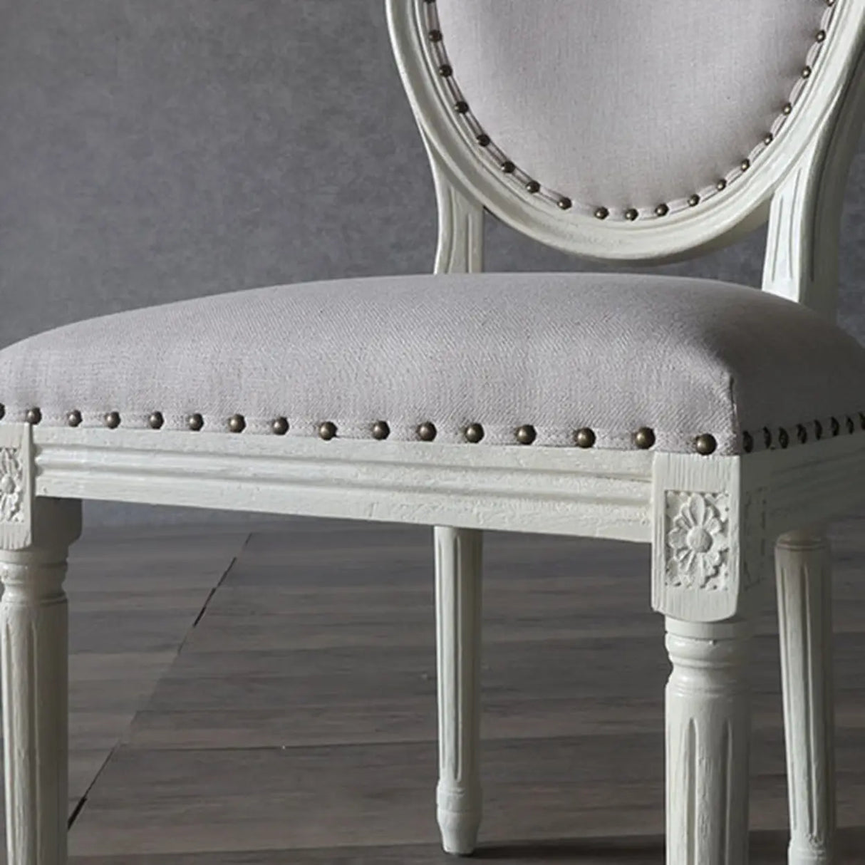 Oval King Louis Back Wood Dining Chairs Cream Gray Image - 12