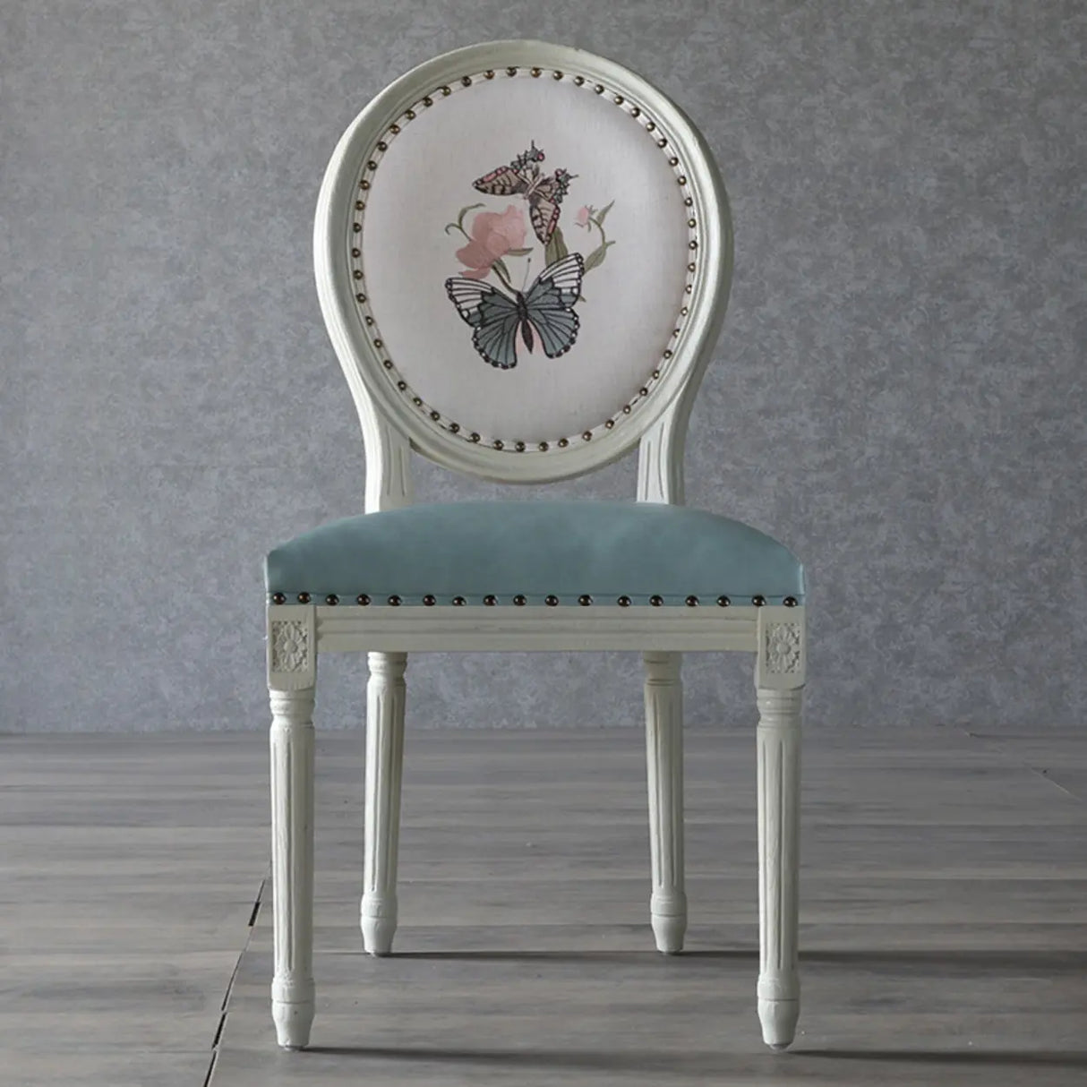 Oval King Louis Back Wood Dining Chairs Cream Gray Image - 16