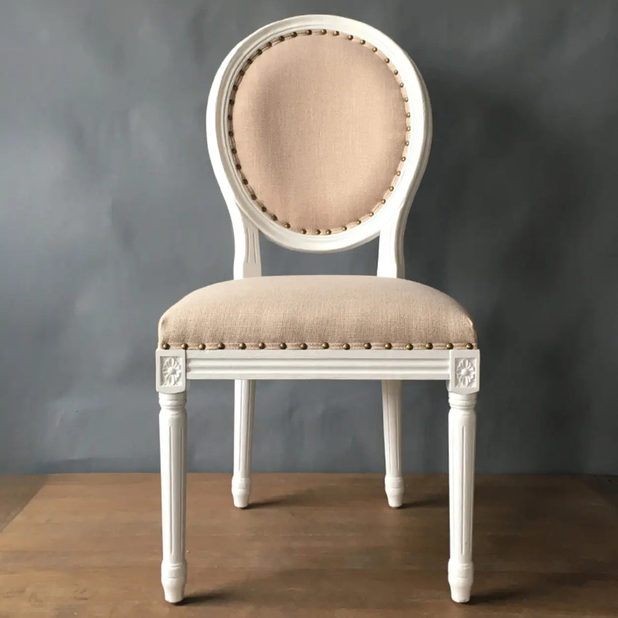 Oval King Louis Back Wood Dining Chairs Cream Gray Image - 17