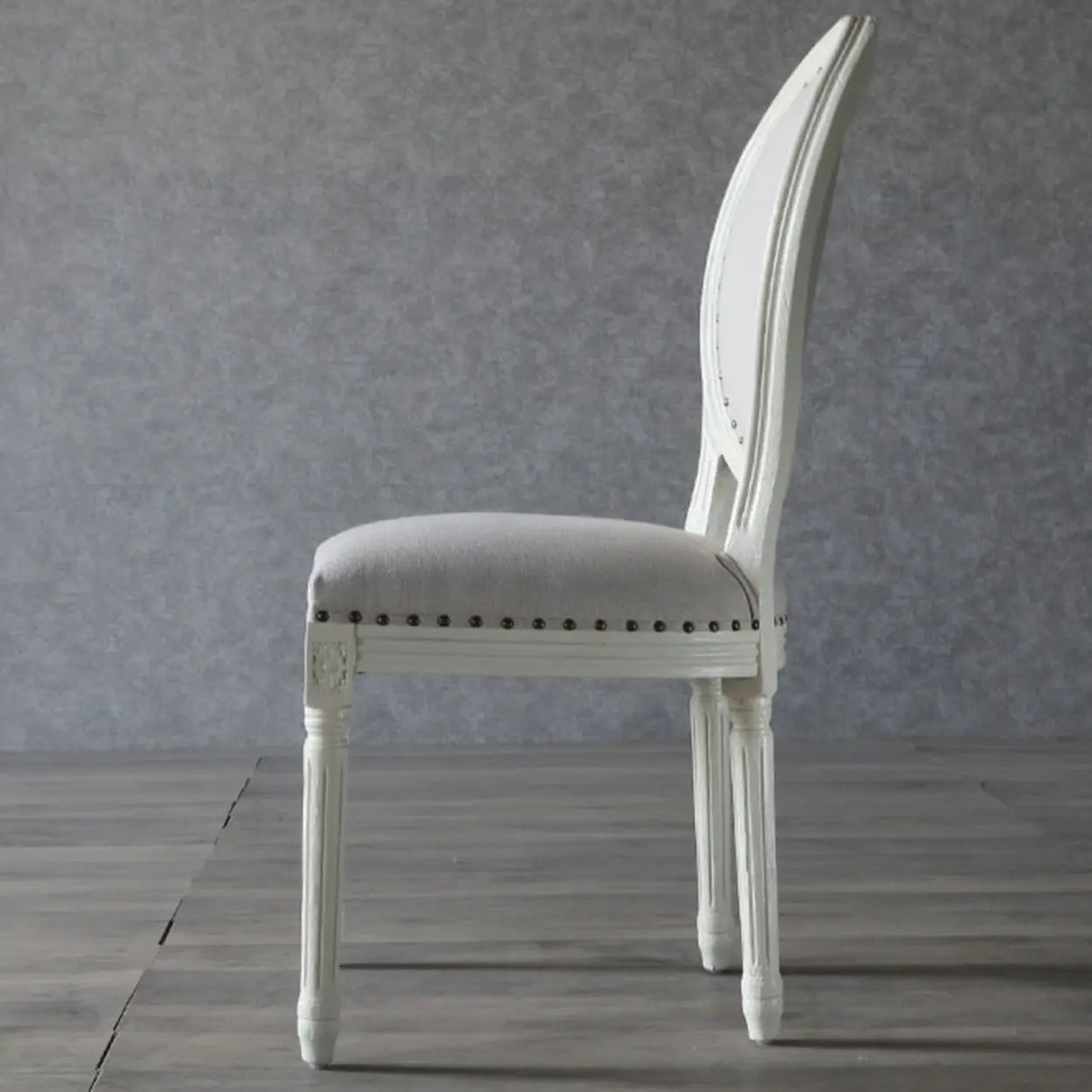 Oval King Louis Back Wood Dining Chairs Cream Gray Image - 4