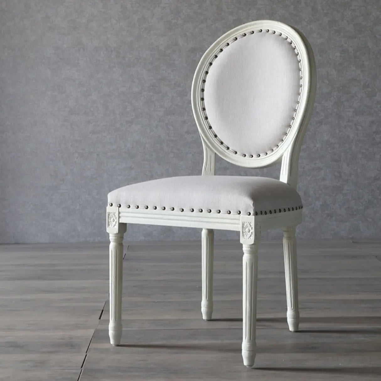 Oval King Louis Back Wood Dining Chairs Cream Gray Image - 5