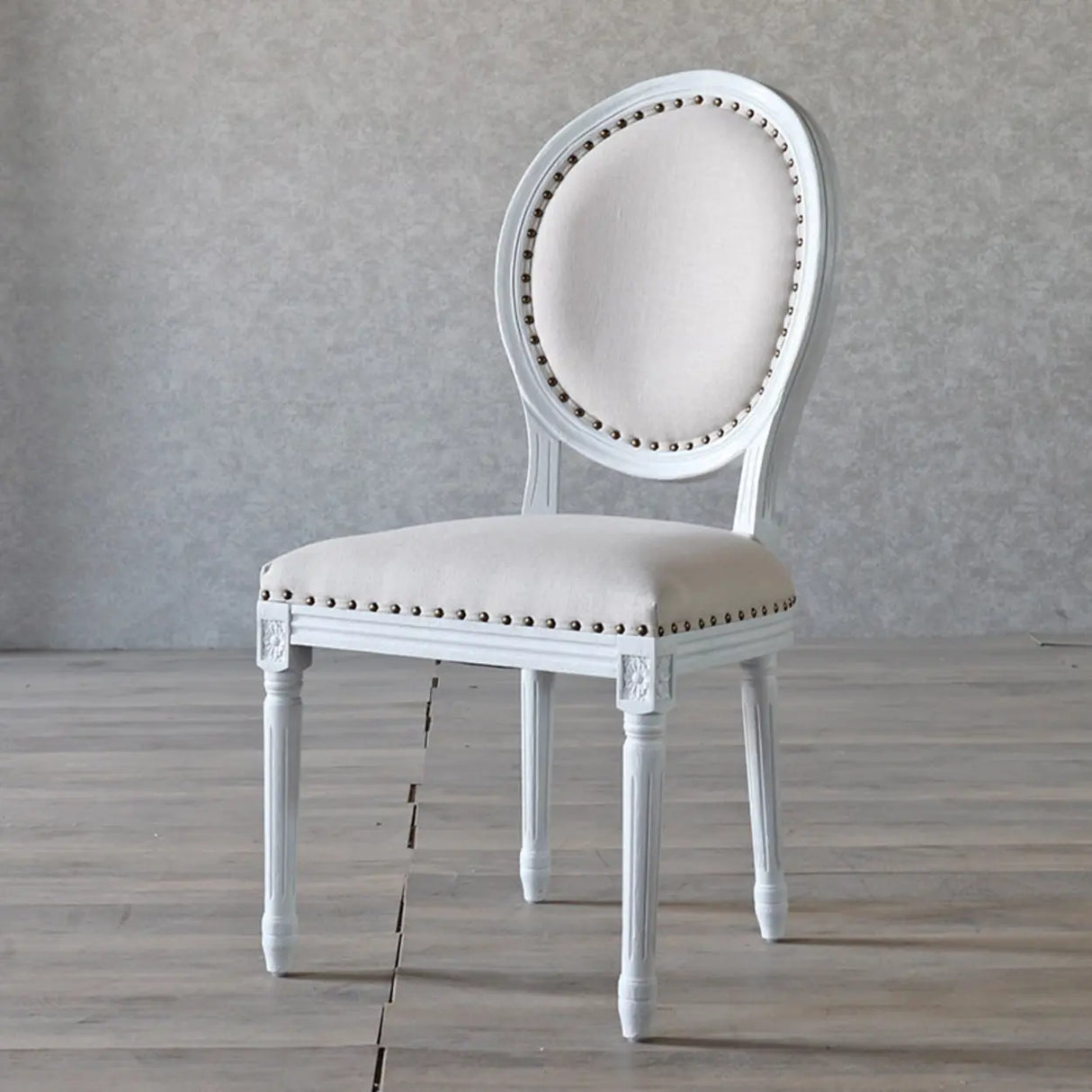 Oval King Louis Back Wood Dining Chairs Cream Gray Image - 7