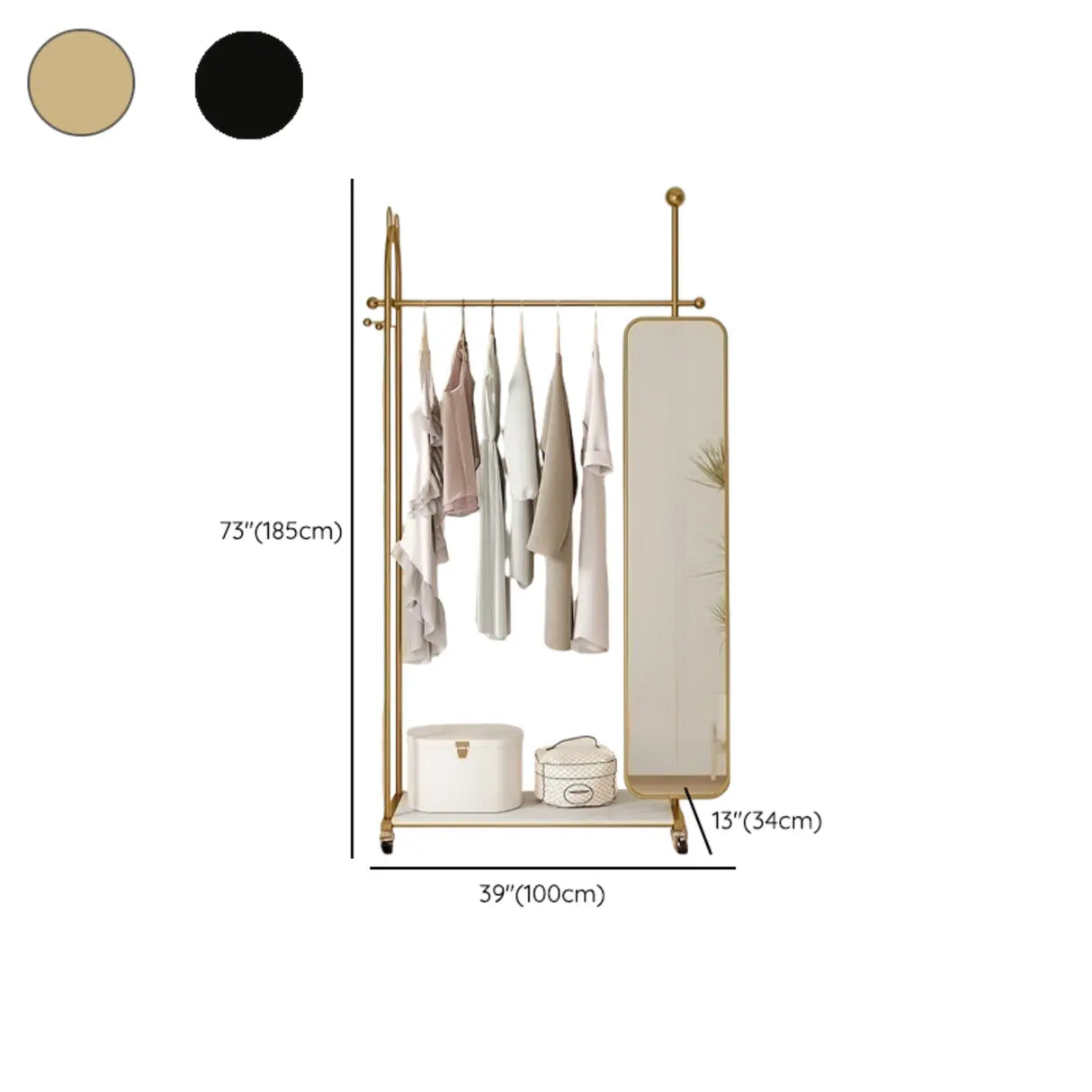 Oval Metal Gold Mirror Entryway Coat Rack with Hooks Image - 16