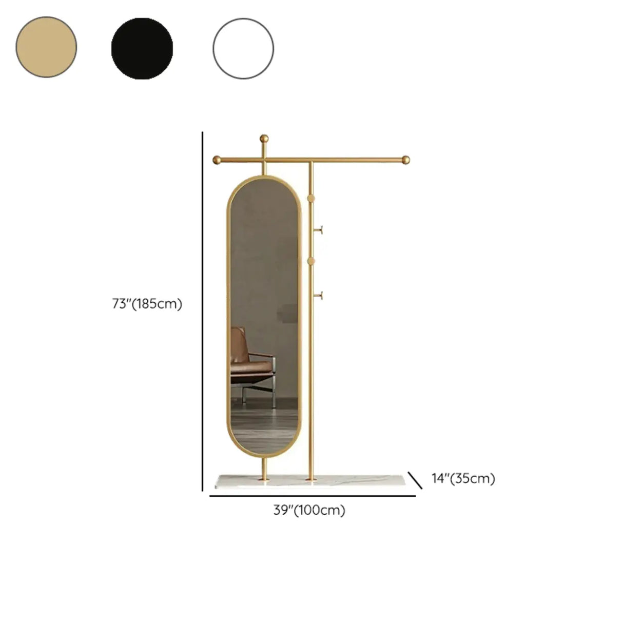 Oval Metal Gold Mirror Entryway Coat Rack with Hooks Image - 18