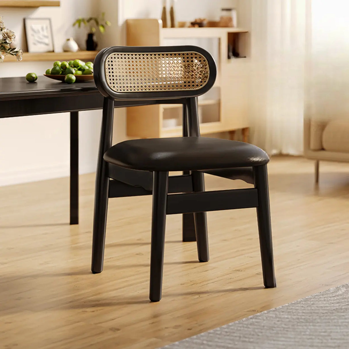 Oval Open Cane Back Wood Frame Dining Chairs Black Image - 13