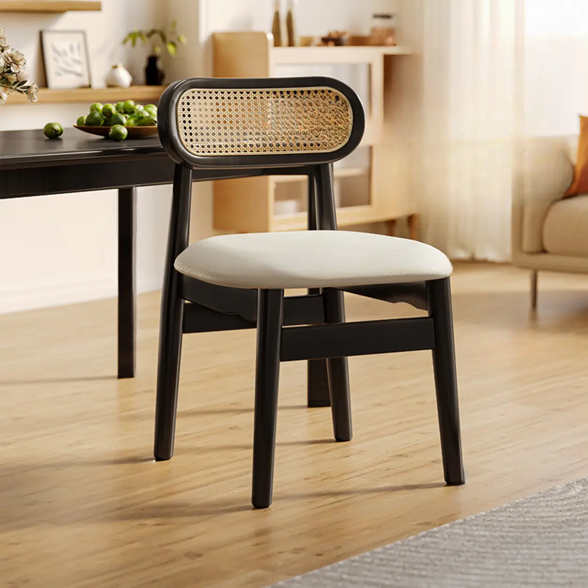 Oval Open Cane Back Wood Frame Dining Chairs Black Image - 15