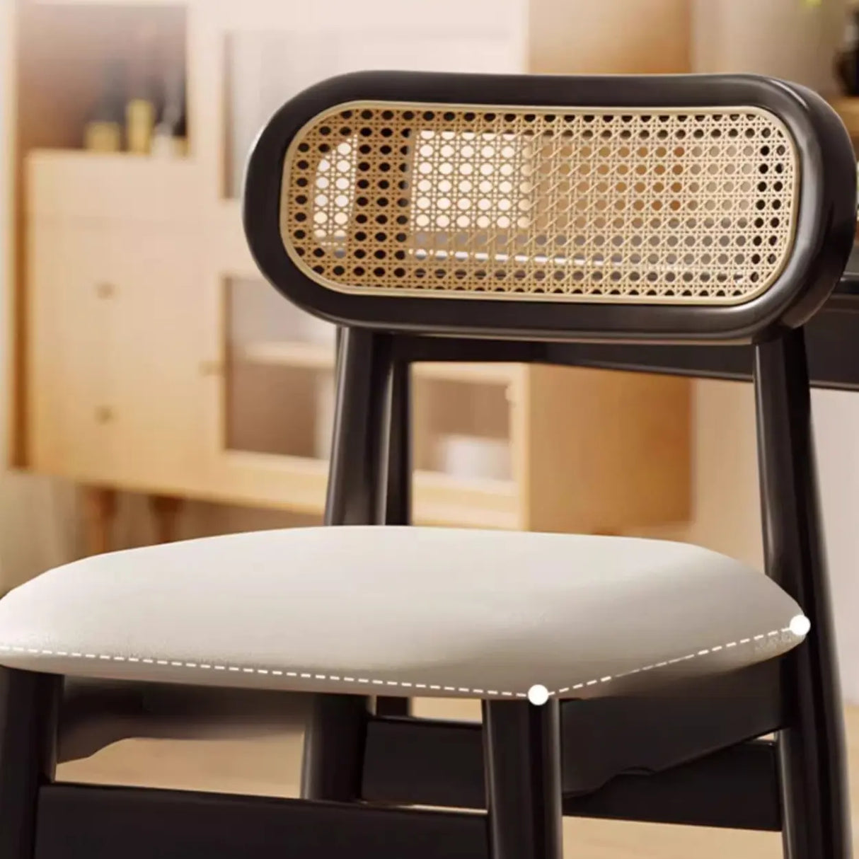 Oval Open Cane Back Wood Frame Dining Chairs Black Image - 16