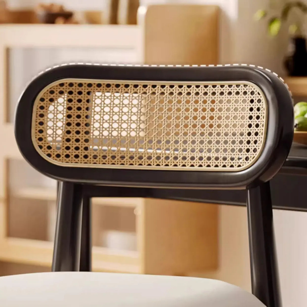 Oval Open Cane Back Wood Frame Dining Chairs Black Image - 17