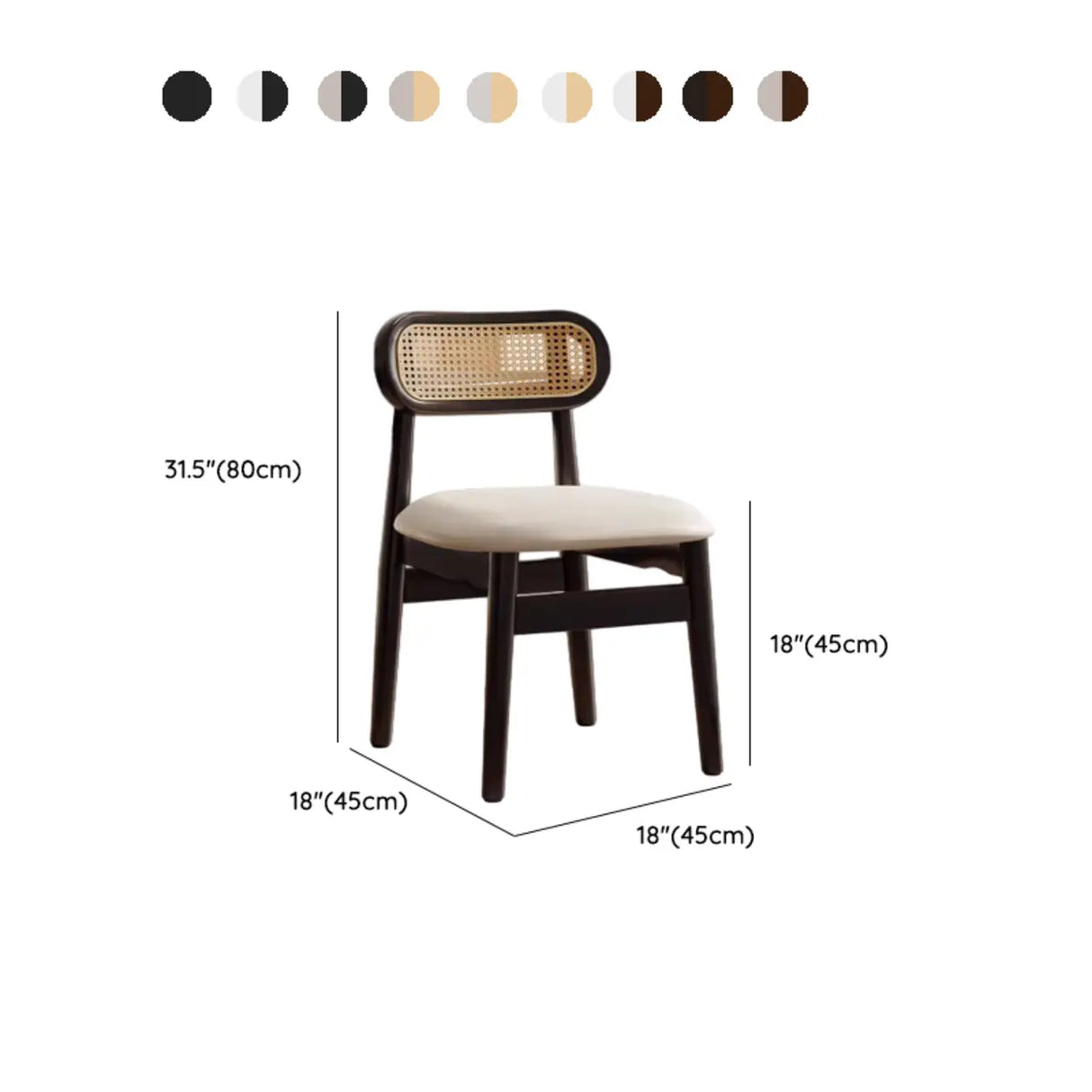 Oval Open Cane Back Wood Frame Dining Chairs Black