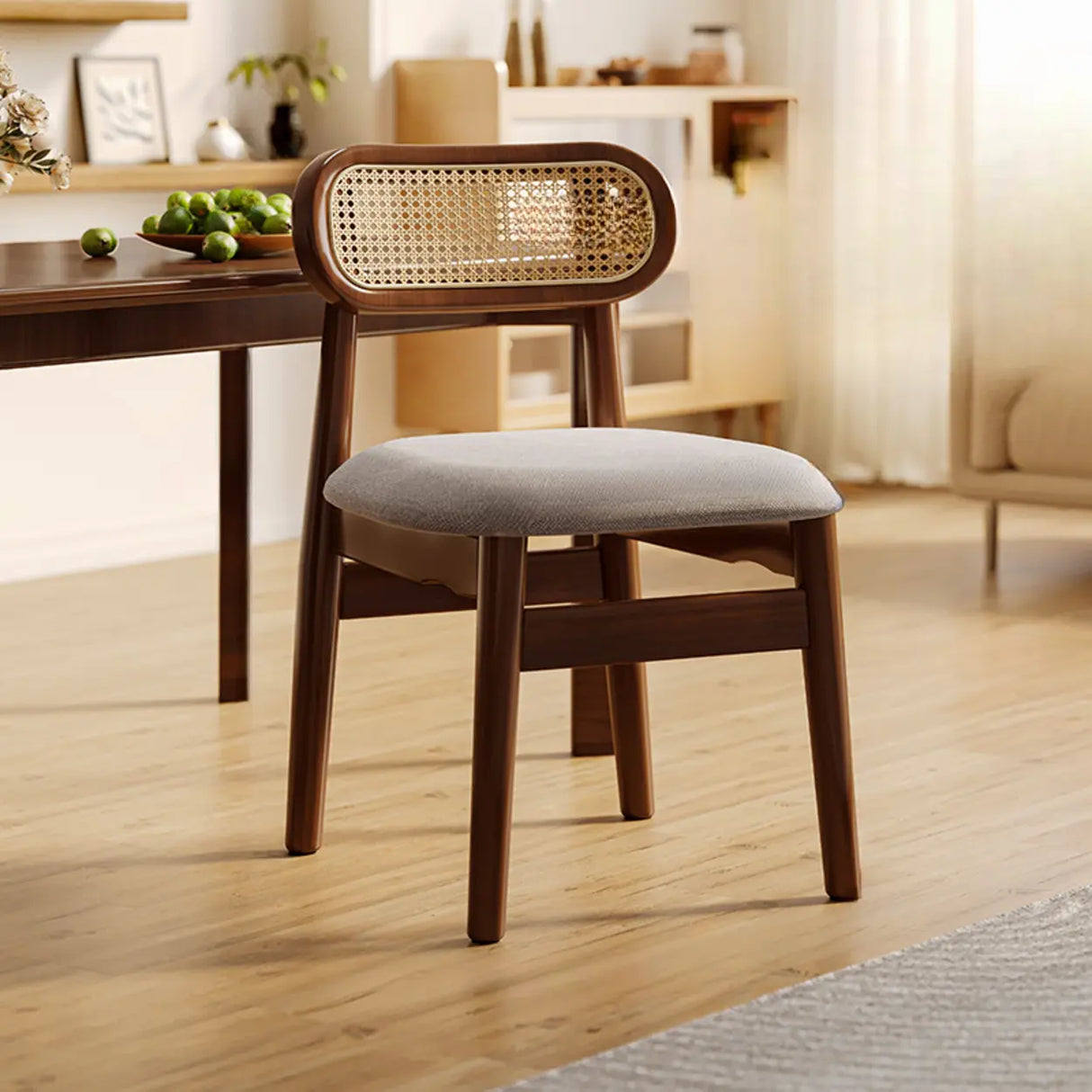 Oval Open Cane Back Wood Frame Dining Chairs Black Image - 2