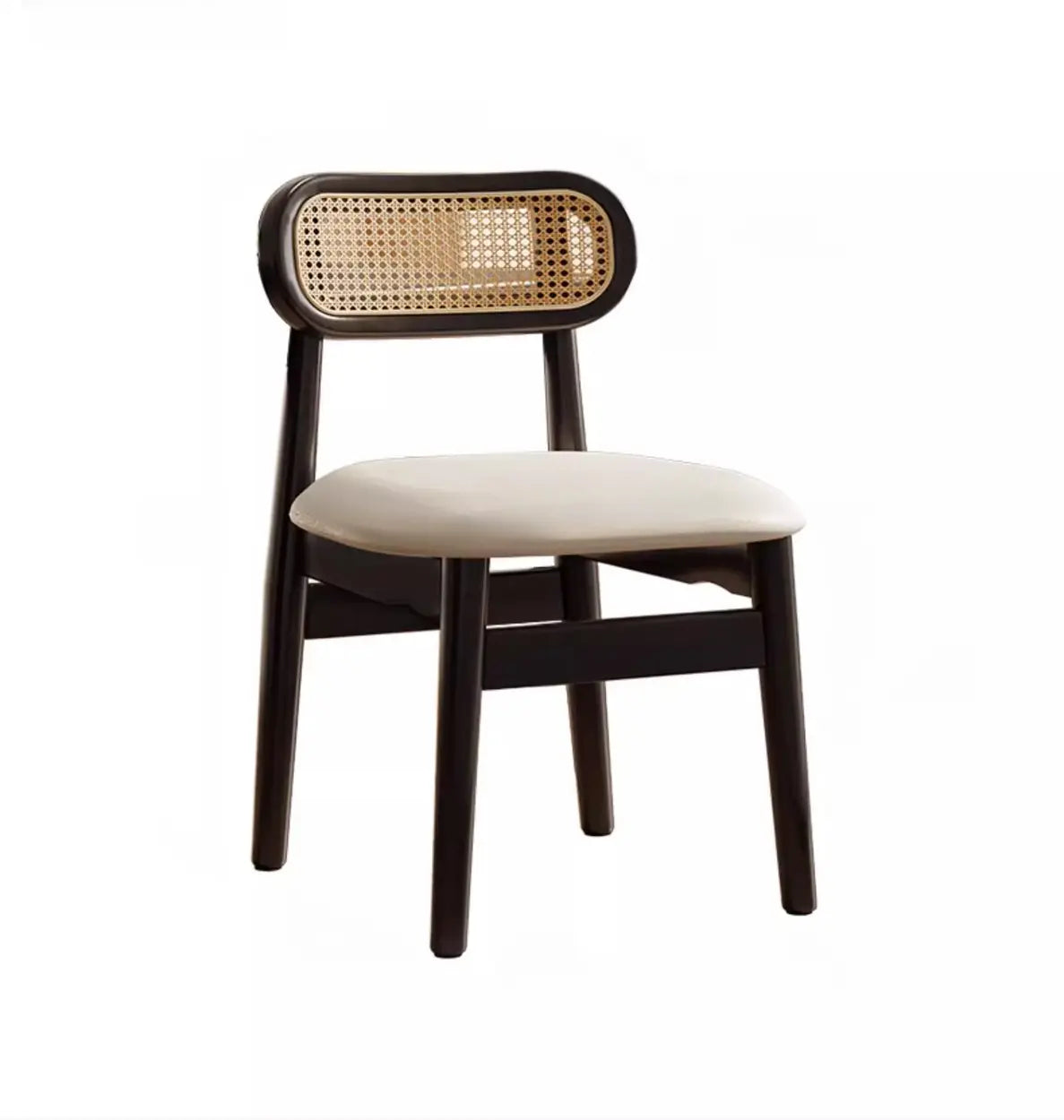 Oval Open Cane Back Wood Frame Dining Chairs Black Image - 3