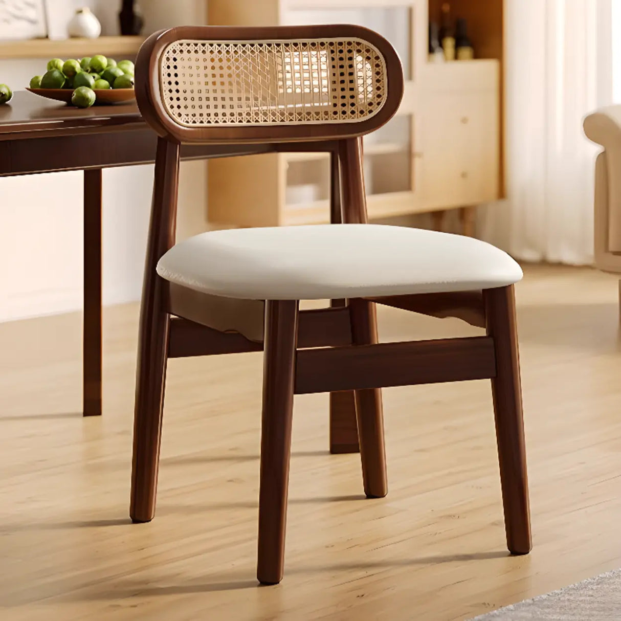 Oval Open Cane Back Wood Frame Dining Chairs Black Image - 5