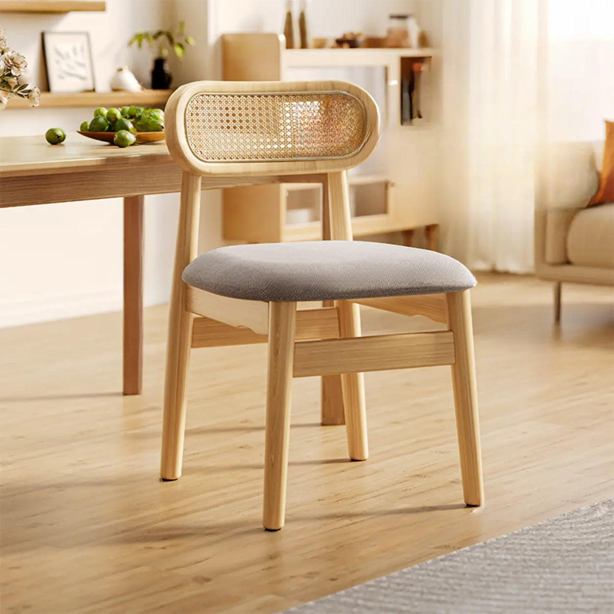 Oval Open Cane Back Wood Frame Dining Chairs Black Image - 6