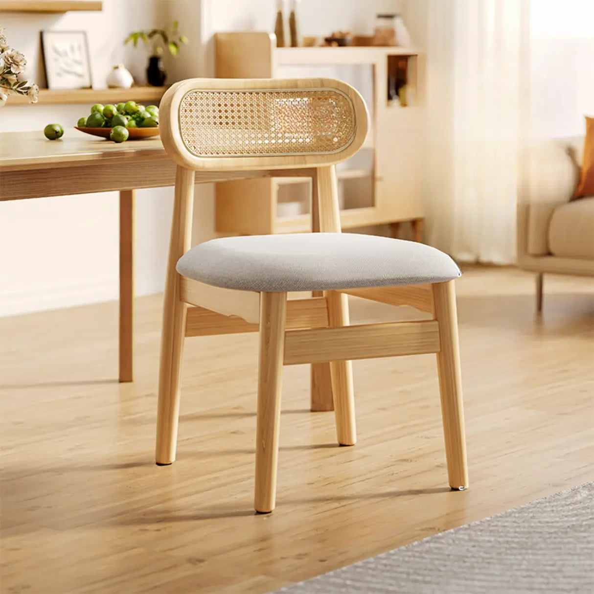 Oval Open Cane Back Wood Frame Dining Chairs Black Image - 7