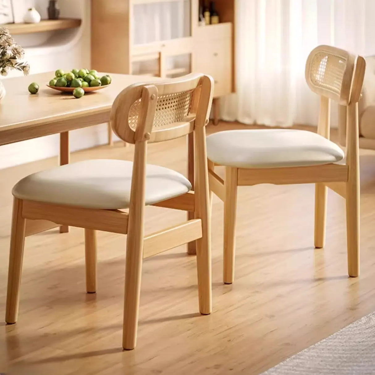 Oval Open Cane Back Wood Frame Dining Chairs Black Image - 8